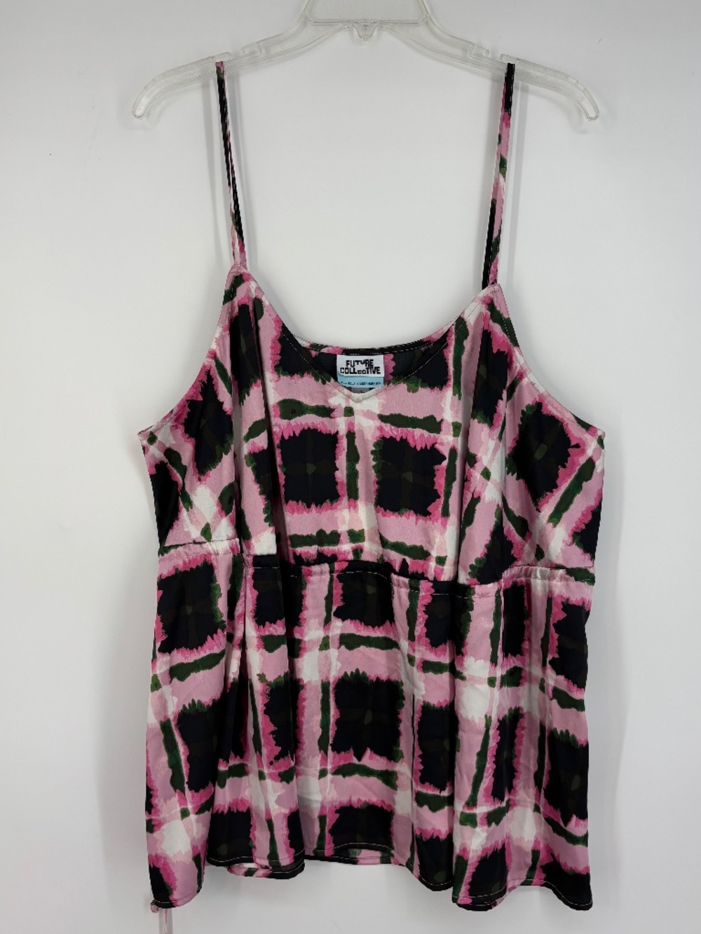 Future Collective Womens 2X Camisole Tank Top Pink Green Black Geometric Print
